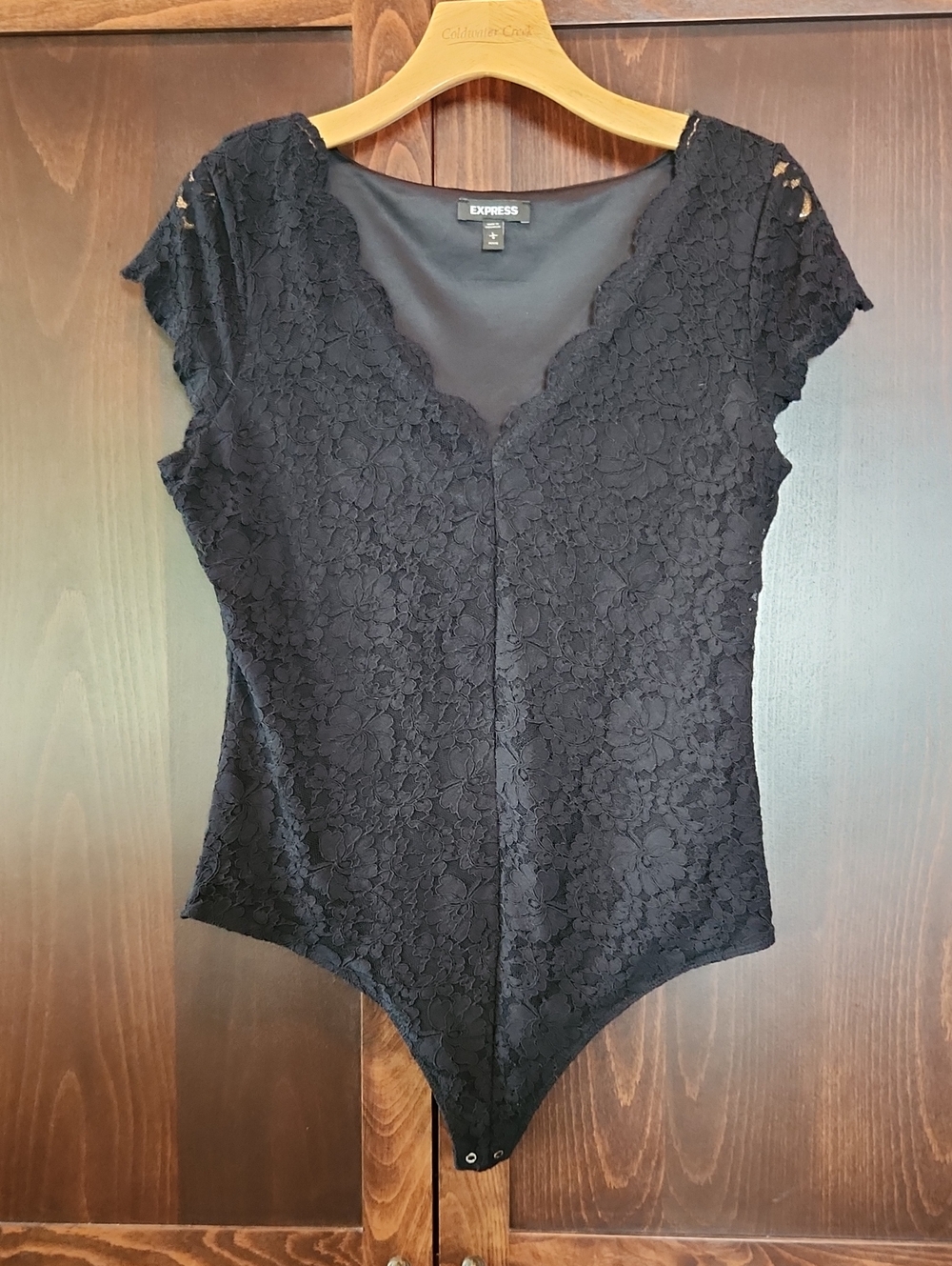 Express Black Floral Lace Cap-Sleeve Bodysuit